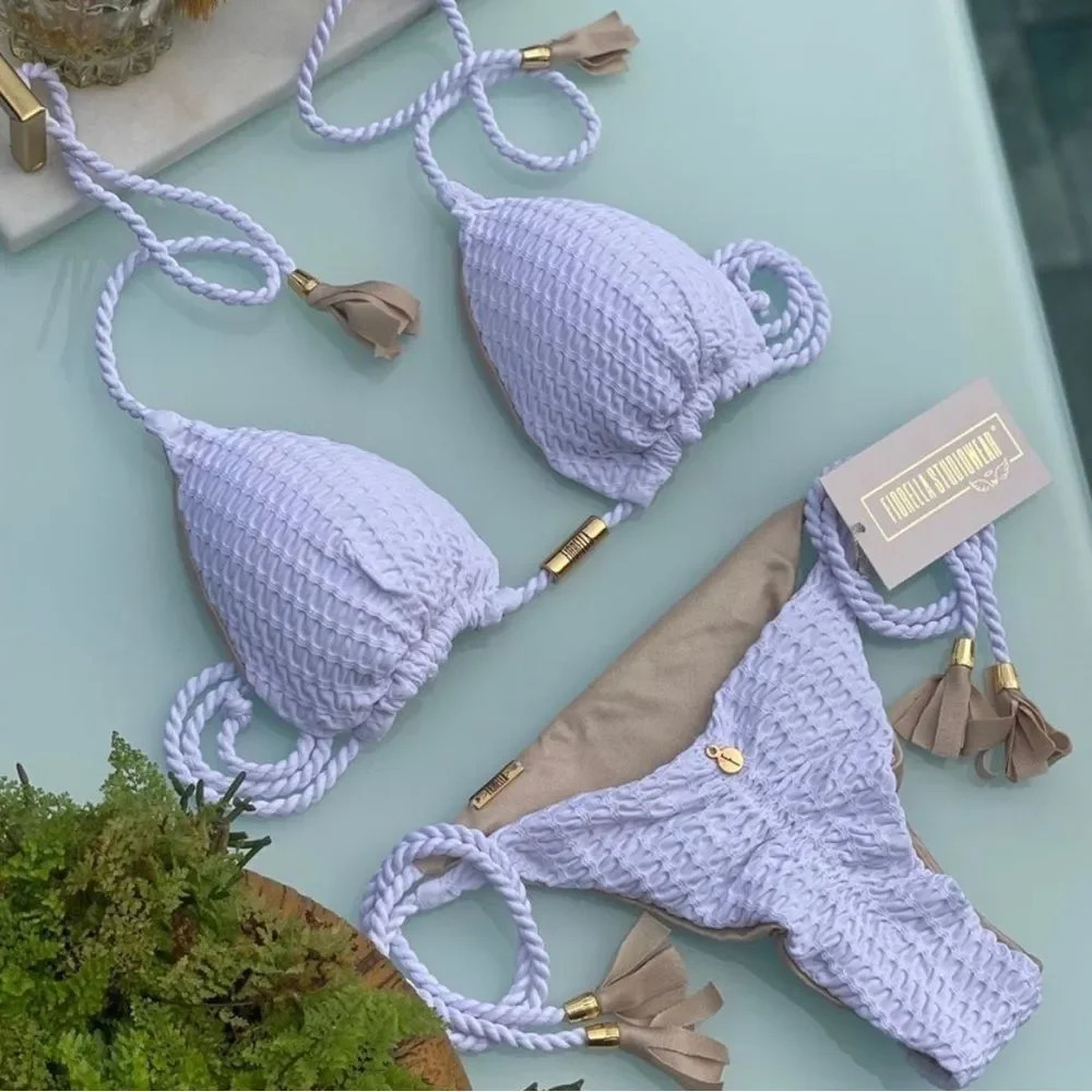 White and Gold Brazilian Bikini Set